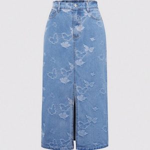 Raw-Hem Jean Skirt