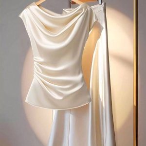 Ruffled Collar Blouse Set